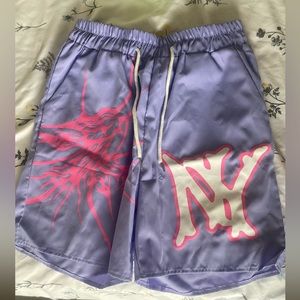 Letter Graphic Drawstring Purple Shorts.